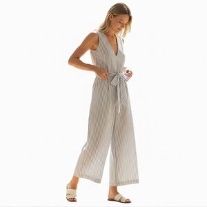 Calvin Klein Striped Sleeveless Cropped Jumpsuit Wide Leg Size 12 Workwear Chic